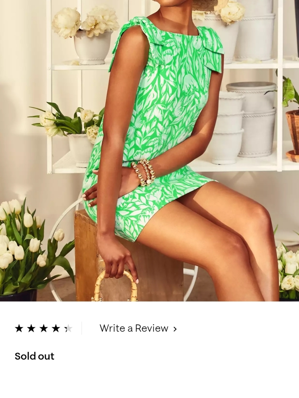 Lilly Pulitzer Carmine  Green & White Leaf-Print Tie-Shoulder Shift Dress